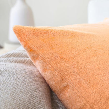 Encasa XO Velvet Throw Pillow Covers 16x16 in (40x40 cm) - Peach - No Inserts, Pack of 2 Cases | Solid Plain Dyed Soft & Smooth, Square Decorative Cushion Covers for Living & Bedroom