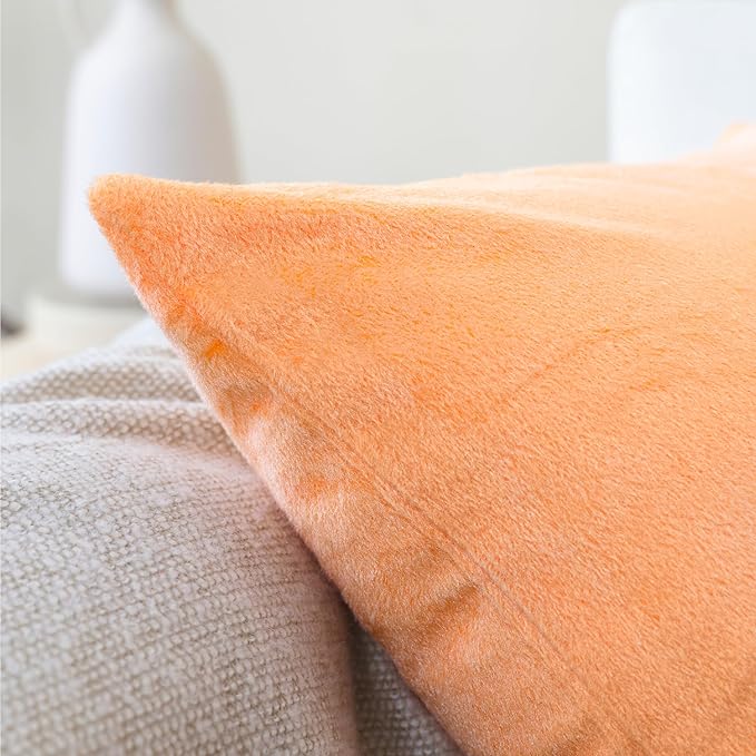 Encasa XO Velvet Throw Pillow Covers 18x18 in (45x45 cm) - Peach - Set of 2 No Inserts, Only Pack of 2 Cases | Soft Square Decorative Euro Shams Cushion Cover for Couch, Sofa