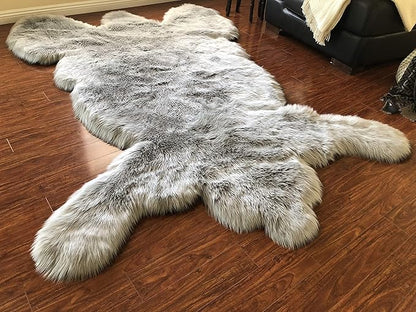 LAMBZY Faux Sheepskin Hypoallergenic,Super Soft Faux Bear Skin Silky Shag Rug (2'x3', Grey)
