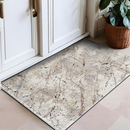 Rugshop Drifted Marble Abstract Area Rug Modern Indoor Rug for Entryway, Doormat, or Kitchen Easy to Clean, Durable, Kid & Pet Friendly Gray, Ivory, Neutral Tones 2' x 3'