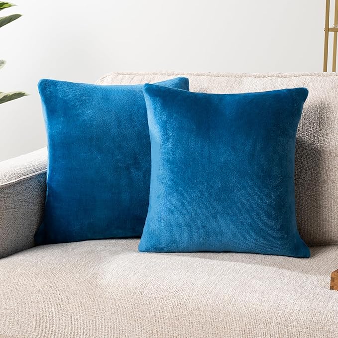 PAVILIA Teal Blue Throw Pillow Covers 20x20 Set of 2, Decorative Pillow Cases for Bed Sofa Couch, Boho Aesthetic Accent Decor Cushion Bedroom Living Room, Velvet Square Euro Sham Cover, Turquoise Blue