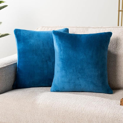 PAVILIA Teal Blue Throw Pillow Covers 18x18 Set of 2, Decorative Pillow Cases for Bed Sofa Couch, Boho Aesthetic Accent Decor Cushion Bedroom Living Room, Velvet Square Euro Sham Cover, Turquoise Blue