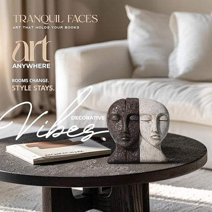 Heavy Duty Book Ends for Shelves - Book Ends for Heavy Books, Book Stopper for Shelves, Bookends for Shelves, Book Ends Unique, Bookends Decorative, Aesthetic Bookshelf Decor, The Tranquil Faces