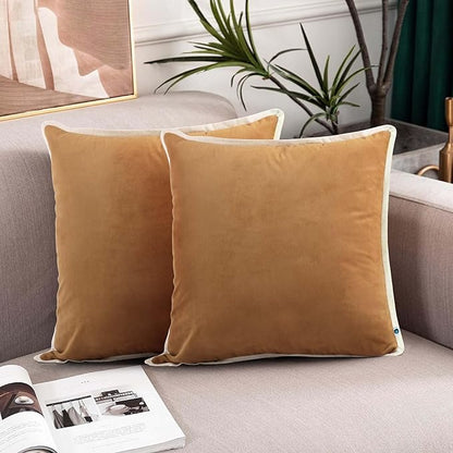 FINGERCRAFT Decorative Throw Pillow Cover Pack of 2 Soft Velvet Cushion Cover, Sofa and Bedroom Pillow Case 22" x 22" Beige