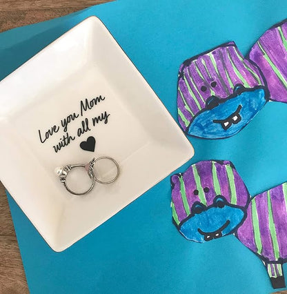 Simply Charmed Love You Mom Jewelry Dish - Christmas or Birthday Gift - Elegant Trinket Tray and Ring Holder - Gifts for Mom from Daughter or Son