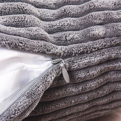 Home Brilliant Grey Pillow Covers 18 x 18 Set of 2 Soft Decorative Striped Corduroy Velvet Square Throw Pillow Cover for Sofa Couch, 18x18 inch, Dark Grey
