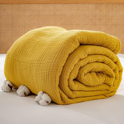 Muslin Blanket - Pure 100% Turkish Cotton Airy Soft Light Versatile Gauze Throw Blanket for Bed, Couch, Sofa (Mustard Yellow, Throw Size (50" x 66" inch))