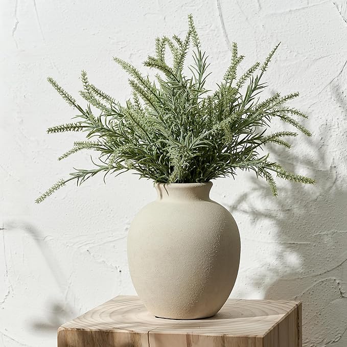 SIDUCAL Ceramic Decorative Flower Vase | 7.48 Inch Pottery Rustic Farmhouse Boho Vase for Home Decor, Table, Living Room, Bathroom, Coffee Desk, Shelf, Mantel Decoration, Wedding, White