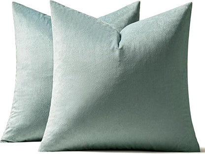 MIULEE 24x24 Inch Euro Sham Velvet Pillow Covers, Set of 2 Large Square Decorative Pillows -Blue Aqua Haze Super Soft for King Bed, Sofa, Couch, Accent Chairs