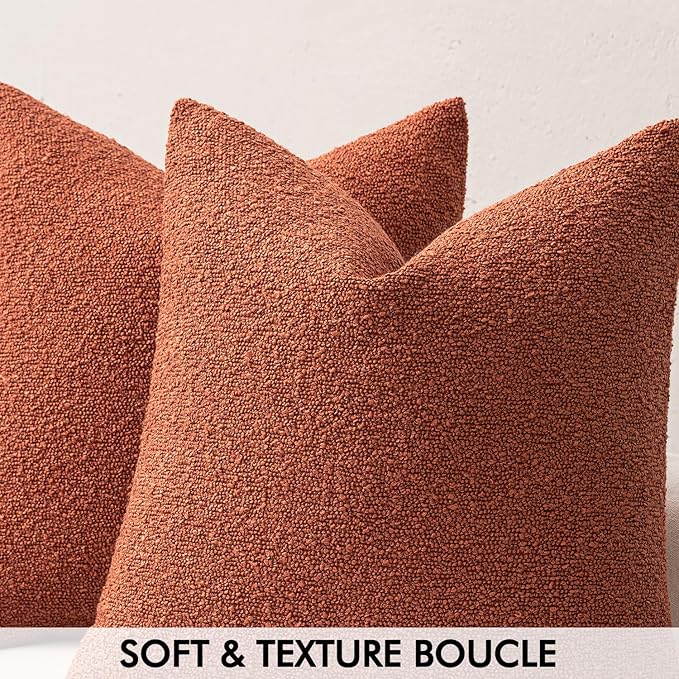 MIULEE 18x18 Inch Decorative Pillow Covers for Couch Bed Set of 2 Textured Boucle Neutral Winter Throw Pillows Burnt Orange Accent Solid Cushion Pillowcases Sofa Livingroom Home Decor