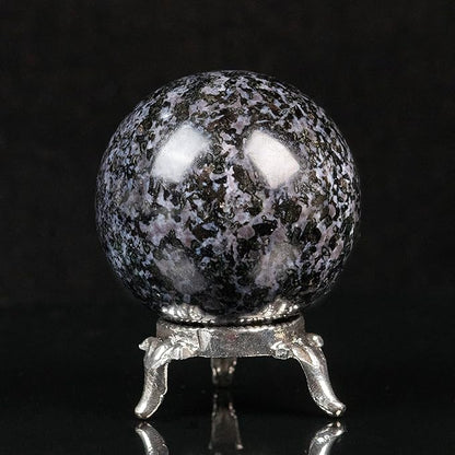 Crocon 45mm Indigo Gabbro Stone Sphere Ball with Metal Stand 1400+ Carats Gemstone Ball Healing Sphere Sculpture Figurine for Fengshui Divination Home Decoration Photography Crystal Sphere