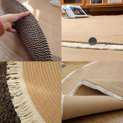 Cotton Rope Area Rug for Cats, Cat Scratching Rug, Washable Round Vintage Reversible Woven Tassel Rug, Soft and Stylish Home Accent, Easy Clean, Multiple Sizes (Coffee, 24" (60cm))