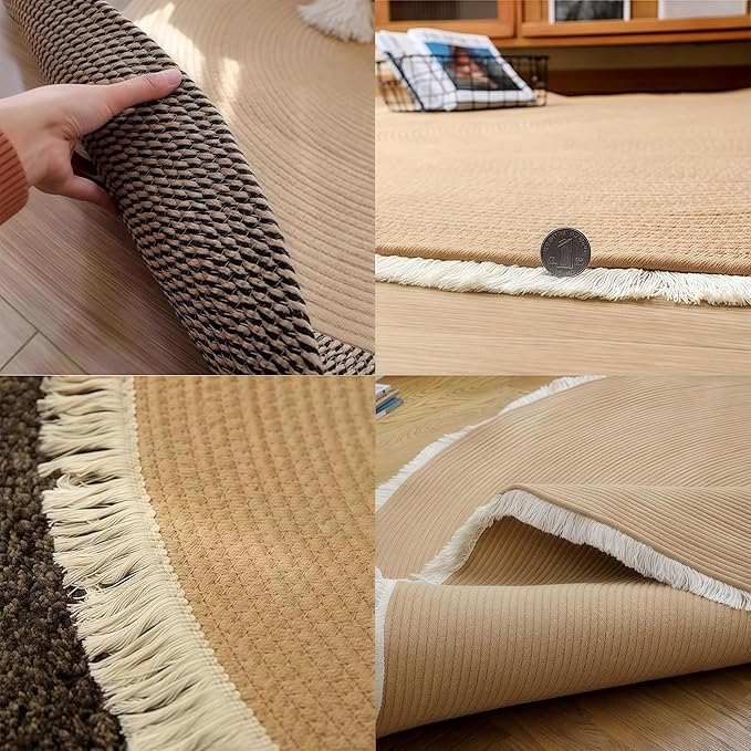 Cotton Rope Area Rug for Cats, Cat Scratching Rug, Washable Round Vintage Reversible Woven Tassel Rug, Soft and Stylish Home Accent, Easy Clean, Multiple Sizes (Coffee and Black, 40" (100cm))