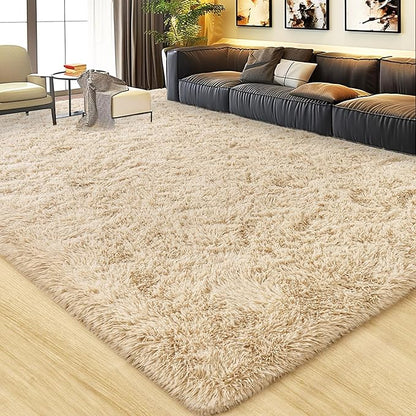 Large 9x12 Area Rug for Living Room, Soft Shag Thick Fluffy Plush Fuzzy Carpet for Bedroom, Non Slip Dorm Rug for Home Decor Aesthetic, Camel