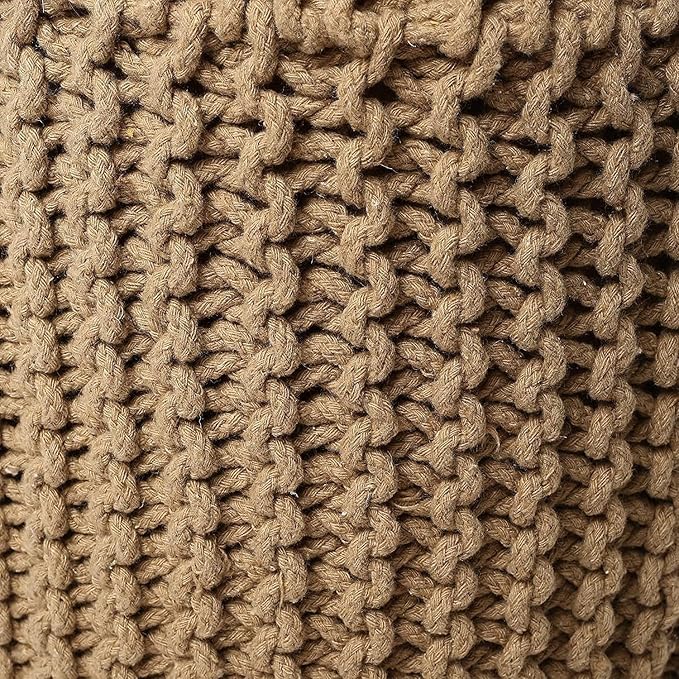 REDEARTH · Cylindrical Hand Knitted Pouf - Foot Stool Ottoman - Cord Boho Pouffe - Cotton Round Poof for Home Decor - Living Room - Nursery - Bedroom - Patio (16" x 16" x 16") - Beige, Set of 2