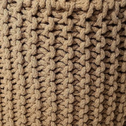 REDEARTH · Cylindrical Hand Knitted Pouf - Foot Stool Ottoman - Cord Boho Pouffe - Cotton Round Poof for Home Decor - Living Room - Nursery - Bedroom - Patio (16" x 16" x 16") - Beige, Set of 2