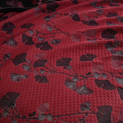 100% Cotton Muslin Jacquard 3 Piece Quilt Set Floral Ginkgo Leaf Print, Soft 3 Layers Gauze Bed Cover Reversible Bedspread Coverlet Breathable Lightweight Bedding Set, King