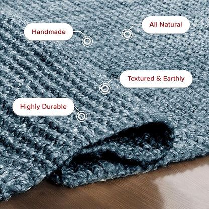 Nuloom Daniela Blue, 2'6" x 12', Handmade, Jute, Tassel, Soft and Textured, High Traffic, Stain Resistant, Easy Clean, Durable Runner for Bedroom, Living Room, Dining Space, Foyer, Entryway
