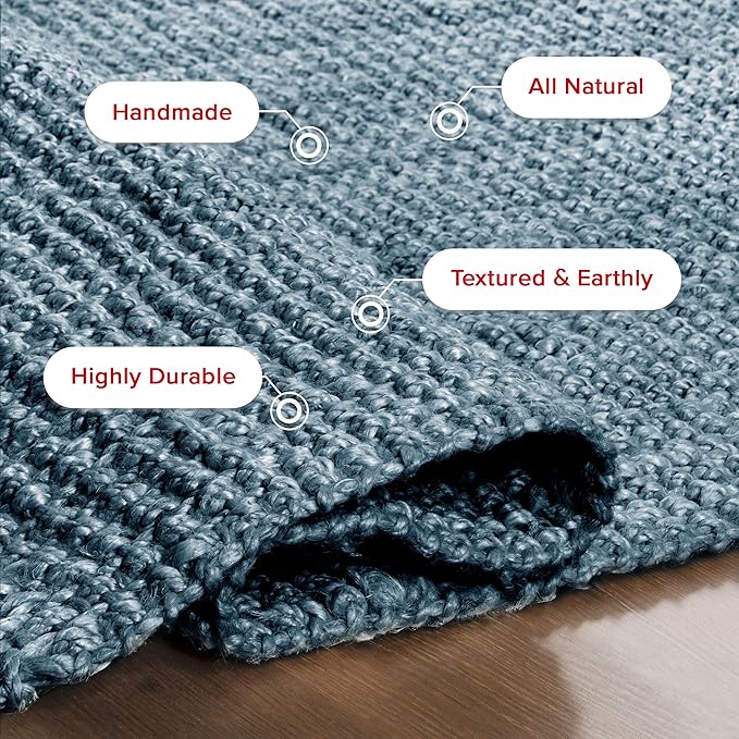 Nuloom Daniela Blue, 8'6" x 11'6", Handmade, Jute, Tassel, Soft and Textured, High Traffic, Stain Resistant, Easy Clean, Durable Area Rug for Bedroom, Living Room, Dining Space, Foyer, Entryway