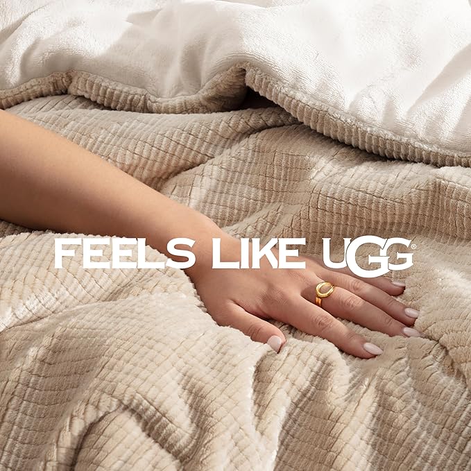 UGG Remina Twin Comforter Set 4 Piece Bed in a Bag with Throw Blanket, Decorative Pillow Sham and Reversible Comforter Hypoallergenic Luxury Bedding, Machine Washable, Twin XL, Brown Birch