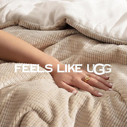 UGG Full/Queen Comforter Set 5 Piece Bed in a Bag with Throw Blanket, Decorative Pillow, Shams, Reversible Hypoallergenic Washable Luxury Warm Fluffy Bedding Set, Brown Birch (Remina)