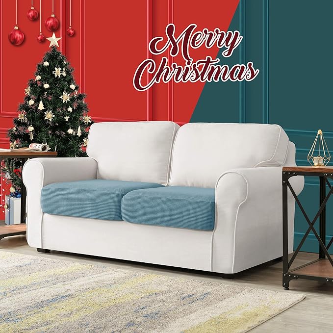 CHUN YI 2Piece Stretch Couch Cushion Covers, Sofa Seat Slipcovers for Pets, Suitable for Armchair Loveseat Sofa with Spandex Jacquard Washable Fabric (2Piece,Smoky Blue)
