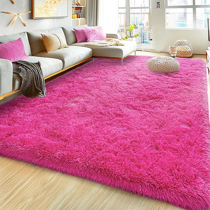 Ultra Fluffy Area Rugs for Living Room Bedroom, 6x9 Fuzzy Large Living Room Rugs, Thick Shag Rug for Dorm, Soft Non Slip Kids Girls Boys Rug for Home Decor Aesthetic, Hot Pink