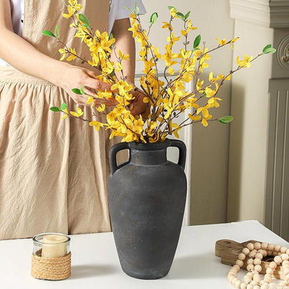 Ceramic Flower Vase with Handles, 11 inch Tall Vase for Centerpieces, Large Decorative Terracotta Vases, Farmhouse Rustic Vases for Home Decor, Living Room, Table, Neutral