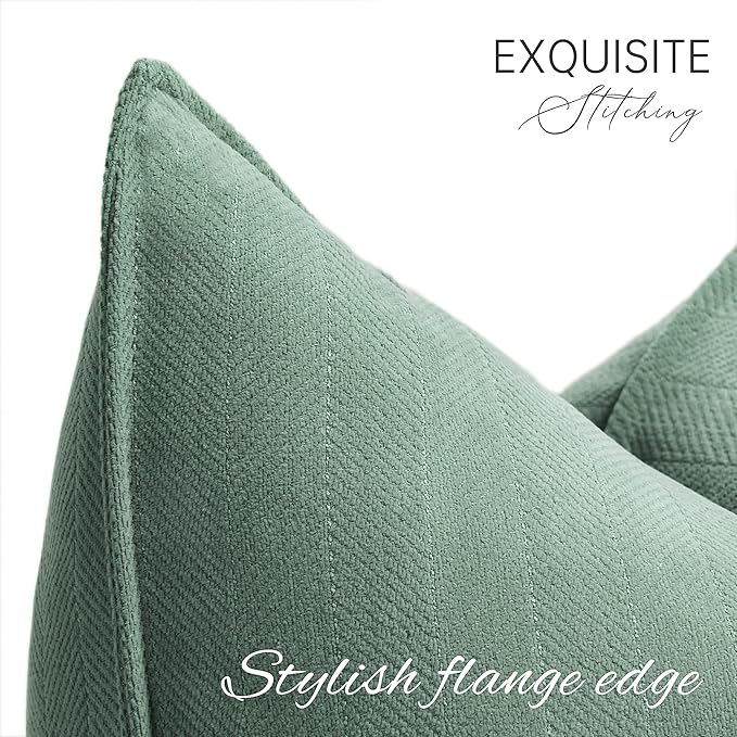 ZWJD Dusty Green Pillow Covers 16x16 Set of 2 Chenille Throw Pillow Covers with Elegant Design Soft and Luxurious Decorative Throw Pillows for Couch, Bed, and Home Decor