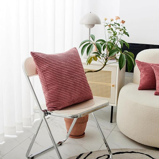 Home Brilliant Throw Pillow Covers Striped Corduroy Velvet Cushion Cover for Baby Supersoft Handmade Decorative Pillowcase, 50cm, 20 x 20 Inch, Dry Rose Pink