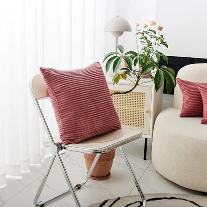 Home Brilliant Pillow Covers 22x22 Soft Cushion Covers Set of 2 Striped Velvet Throw Pillow Cases for Bed Living Room, 55x55 cm, 22 x 22 Inch, Dry Rose Pink