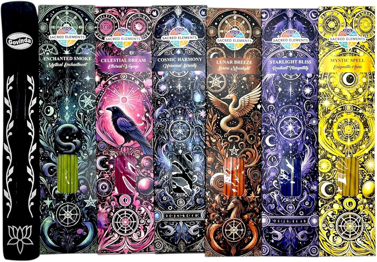 Incense Sticks Variety Pack #9-60 Insence-Sticks (6 Incents x 10 Insense) + Incense Stick Holder Bundle with 6 Witch Whisper Themed Scents