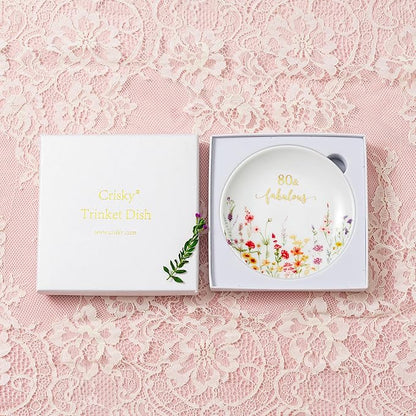 Crisky 80 Fabulous Jewelry Ring Dish for Women 80th Birthday Gifts Idea for 80 Year Old Gifts for Her Friend Sister Wife Mom Aunt Female Coworkers