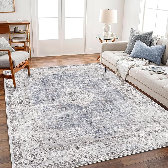 Area Rug 6'x9' Washable Vintage Traditional Floor Cover Thin Retro Kitchen Indoor Distressed Non Slip Carpet for Living Room Bedroom Dining Room