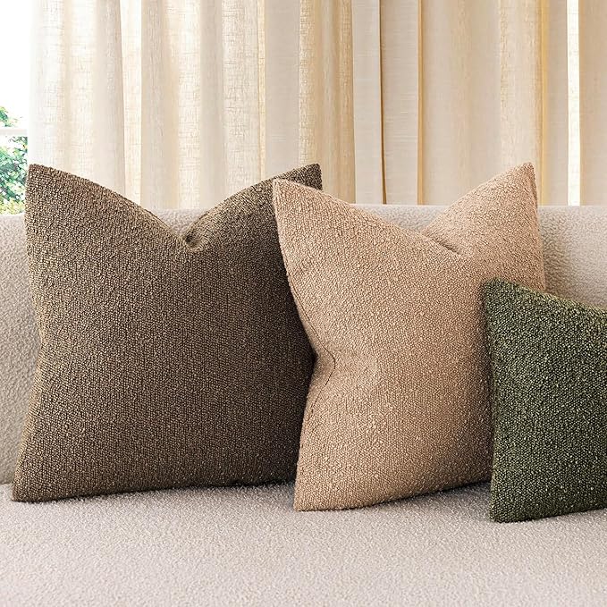 Foindtower Decorative Textured Boucle Throw Pillow Covers Accent Solid Pillow Cases Neutral Soft Cozy Couch Cushion Case for Chair Sofa Bedroom Living Room Home Decor 16x16 Inch,1PC,Chocolate