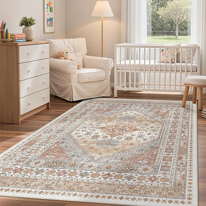 zesthome 3x5 Area Rug Ultra Soft Washable Rug, Non Slip Area Rug Indoor Entrance, Stain Resistant Rugs for Living Room Bedroom Vintage Home Decor (Orange,3'x5')