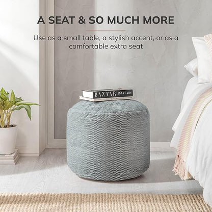 Anji Mountain 100% Handmade & Handcrafted Comfortable Home Décor Pouf Ottoman Footrest for Living Room, Bedroom, Nursery, Kidsroom, Patio Furniture - (22" x 22" x 17" - Gray Maze)