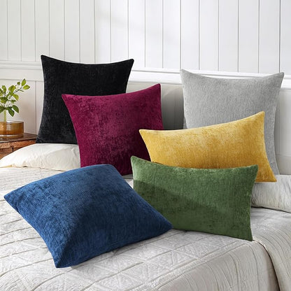 decorUhome Chenille Grey Spring Throw Pillow Covers 20x20 Inch Set of 2, Decorative Soft Couch Pillow Covers Solid Dyed Accent Farmhouse Neutral Square Pillow Cases for Sofa