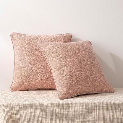 Amazon Basics Boucle Throw Pillow Covers for Couch, Living Room, Home Decor with Hidden Zipper, Pink, 18×18in, Pack of 2