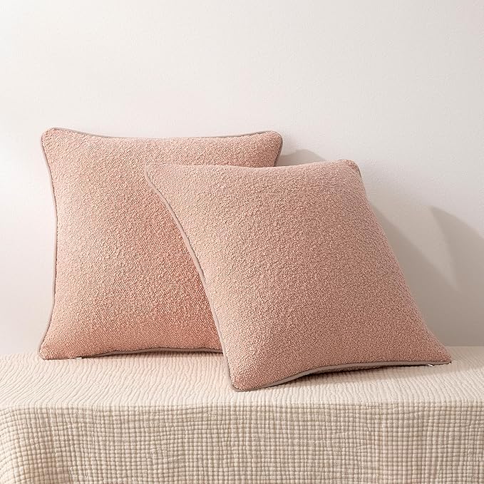 Amazon Basics Boucle Throw Pillow Covers for Couch, Living Room, Home Decor with Hidden Zipper, Pink, 20×20in, Pack of 2