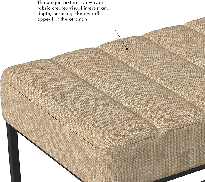 HomePop Theodore Channel Tufted Small Ottoman -Light Tan Textured Solid