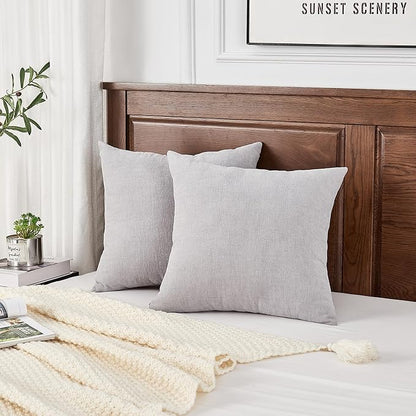 GAWAMAY Decorative Square Throw Pillow Covers 18"x18" Inch Set of 2, Super Soft Chenille Pillows Farmhouse Fall Pillowcase for Living Room Bedroom Sofa Couch Cushion Cover Light Grey 45x45cm