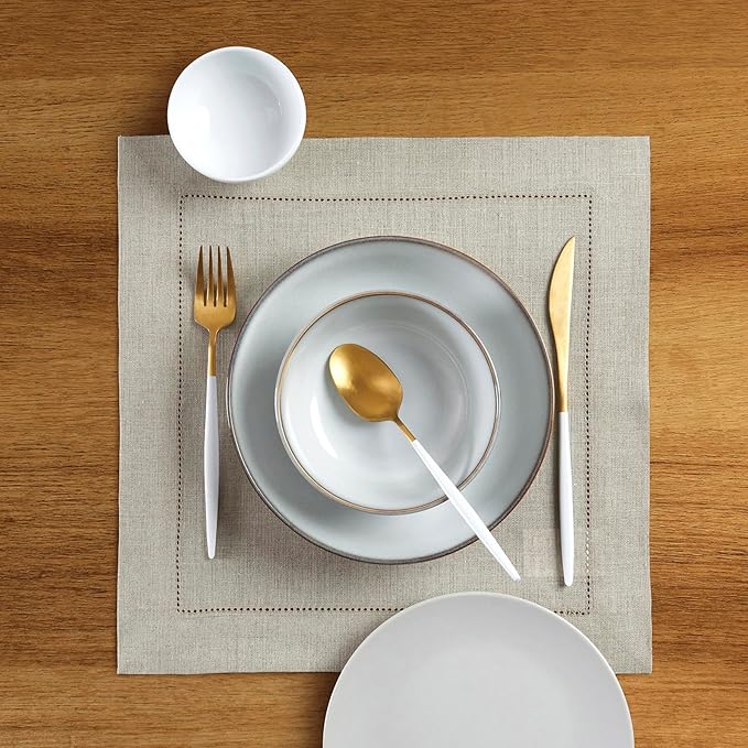 Solino Home Linen Square Placemats Set of 4-100% Pure Linen Natural Cloth Placemats 14 x 14 Inch - Classic Hemstitch, Machine Washable Place Mats for Holiday