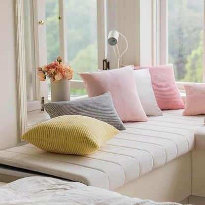 Home Brilliant Pillow Covers 16x16 Yellow Throw Pillow Covers Supersoft Stripe Corduroy Accent Pillow Covers Decorative Couch Sofa Living Room Fall Winter, 16 x 16 inch, Sundress