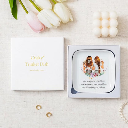 Crisky Best Friend Birthday Gifts for Women, Friendship Gifts for Women, Trinket Ring Dish Jewelry Tray for Friend Her Sisters Besties Long Distance Graduation Gift Ideas, Square