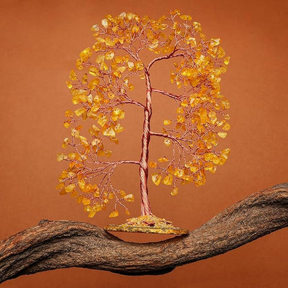KARMAPLEDGE Citrine Crystal Tree of Life, Healing Crystals and Stones Tree for Home and Office Desk Decoration, Positive Energy, Money, Good Luck, Handmade Feng Shui Spiritual Gifts for Women