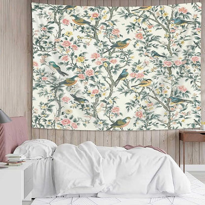 DYNH Vintage Floral Bird Tapestry,Chinese Style Aesthetics Jungle Botanical Tapestries,Farmhouse Country Watercolor Flowers Leaves Wall Hanging Decor for Bedroom Living Room,60x40In