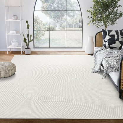 Abani Cream Area Rug for Living Room, Bedroom - Zen Reiki Pattern- 5 x 8 -Durable & Easy to Clean