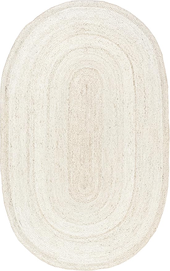 nuLOOM Oval 6x9 Rigo Jute Hand Woven Area Rug, Off White, Solid Farmhouse Design, Natural Fiber, For Bedroom, Living Room, Dining Room, Hallway, Office, Kitchen, Entryway