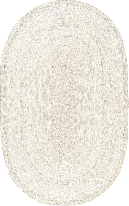 nuLOOM Oval 6x9 Rigo Jute Hand Woven Area Rug, Off White, Solid Farmhouse Design, Natural Fiber, For Bedroom, Living Room, Dining Room, Hallway, Office, Kitchen, Entryway